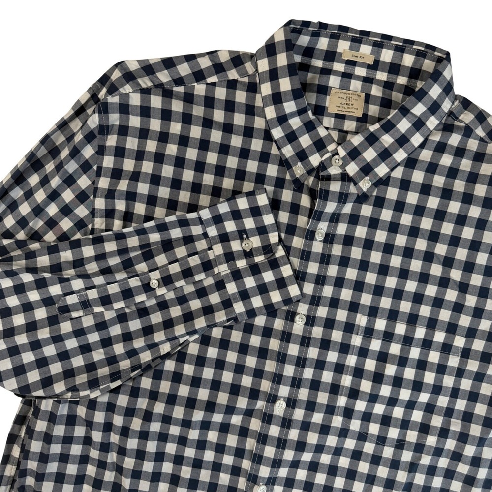 J.Crew Gingham Button Down Shirt Men XL Slim Fit Navy White Cotton 31205